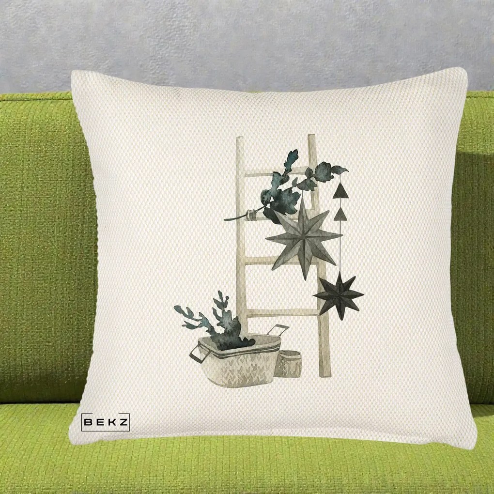 Perna Decorativa Scara Scandinavica cu Stele, 40x40 cm, Crem Reliefat, Husa Detasabila, Perna Inclusa, BEKZ®