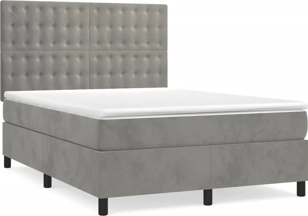 vidaXL Pat box spring cu saltea, gri deschis, 140x190 cm, catifea