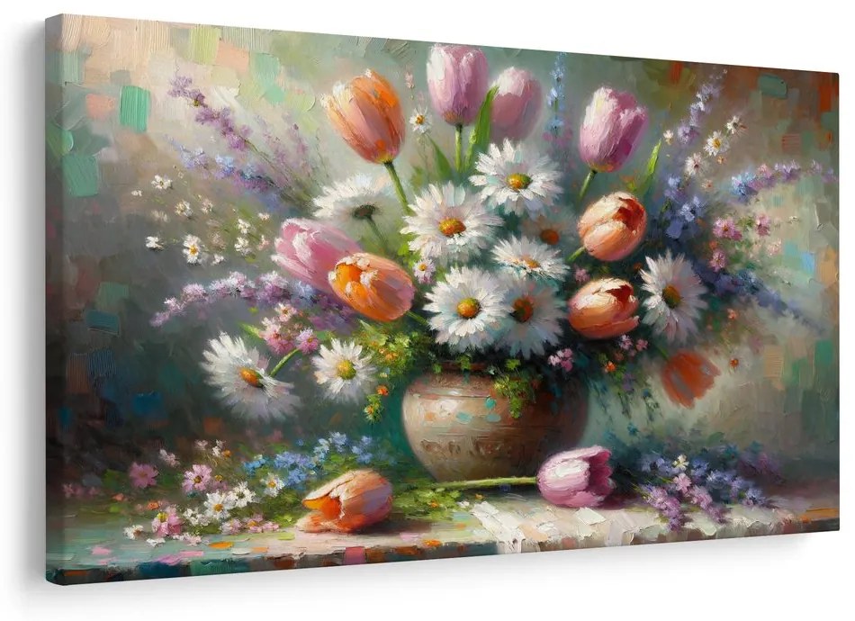 Tablou buchet de lalele și margarete