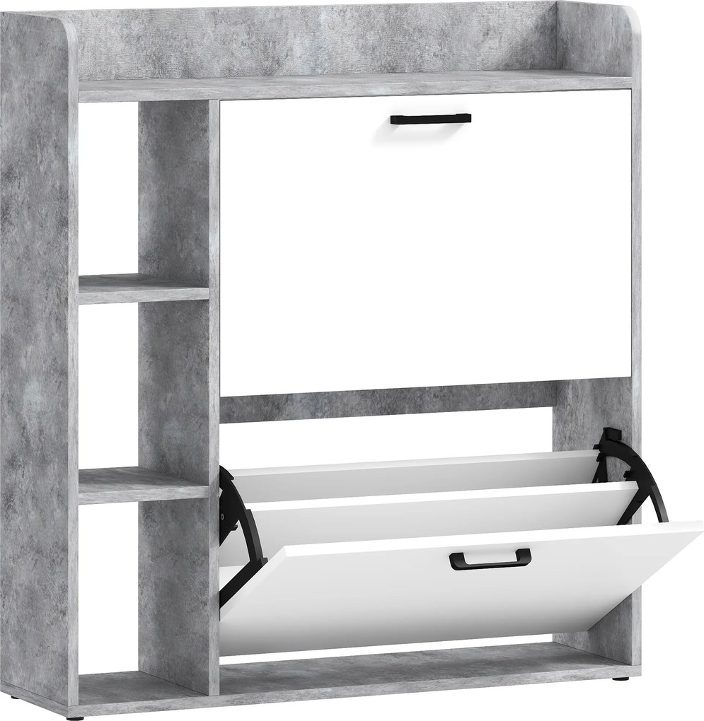 HOMCOM Dulap pentru pantofi slim cu 2 sertare rabatabile, Capacitate 15 perechi de pantofi, 83x24x90.5 cm, Gri | Aosom Romania