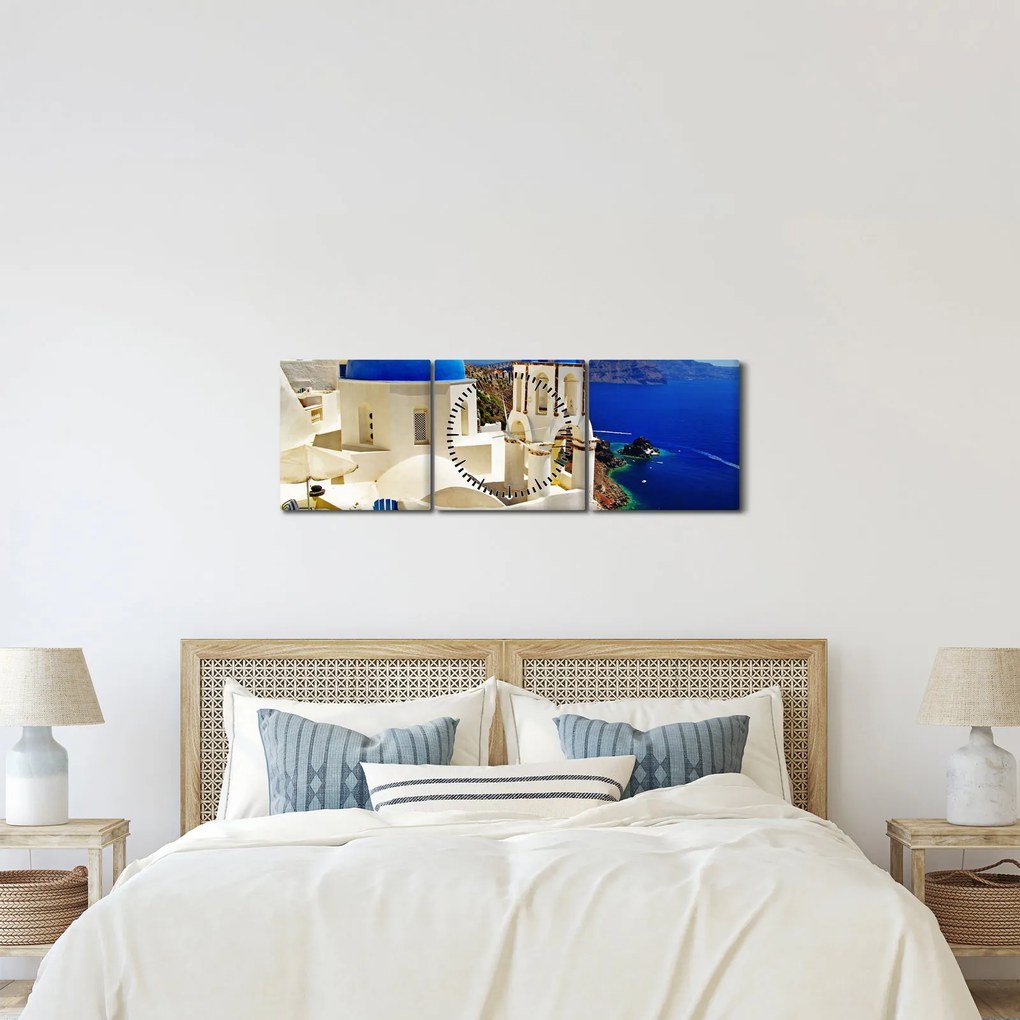 Tablou - Santorini, Grecia (cu ceas) (90x30 cm)