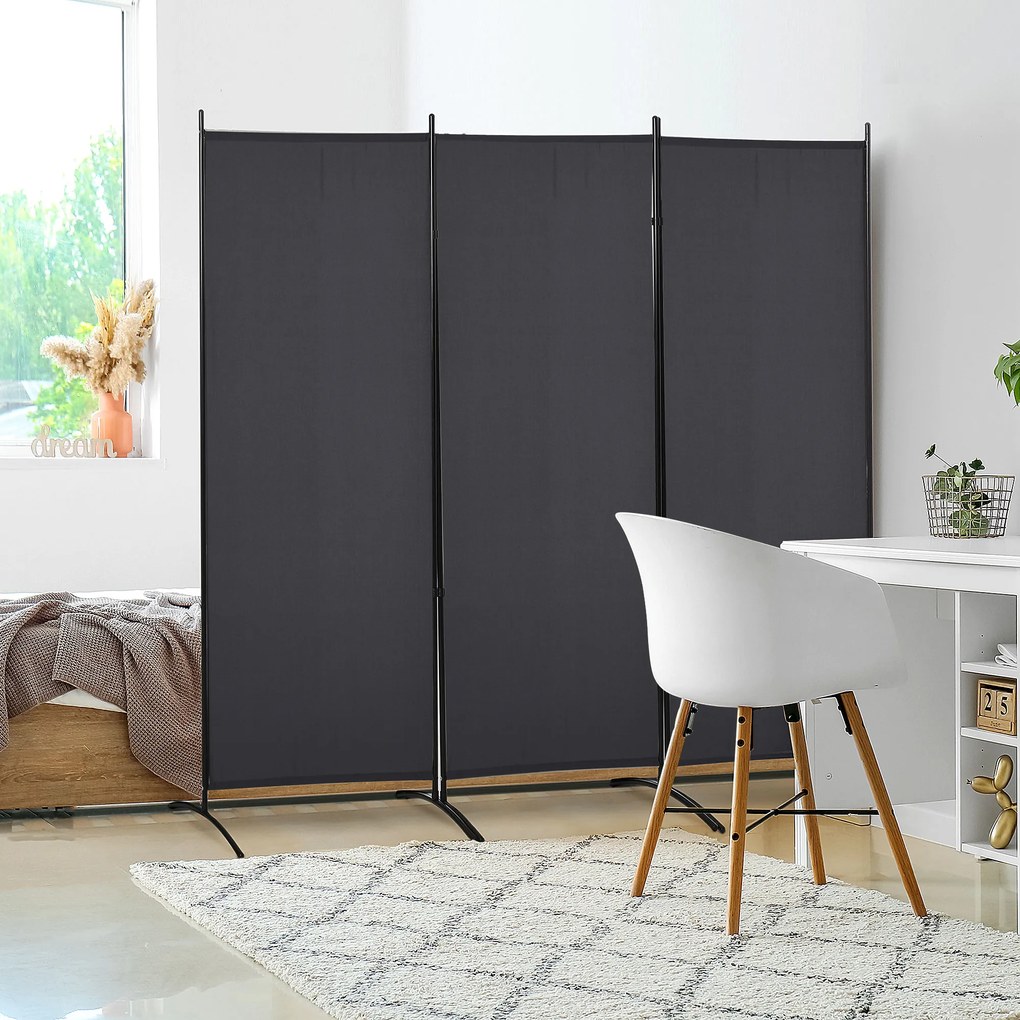 HOMCOM Paravan 3 panouri dim. 2,53L x 0,5l x 1,82H m Store lateral Ecran de protecție paravan pe suport metal Poliester | Aosom Romania