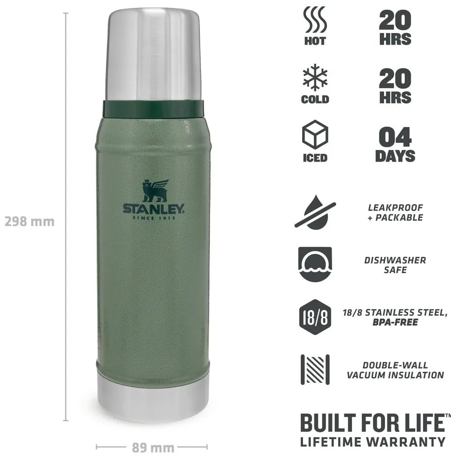 Termos verde din oțel inoxidabil 750 ml Legendary Classic Hammer Tone Green – Stanley