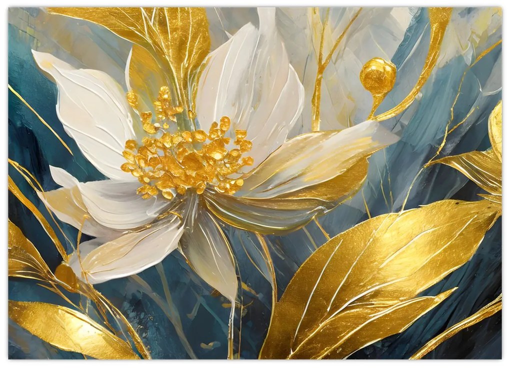 Tablou - Pictura de flori de aur (70x50 cm)