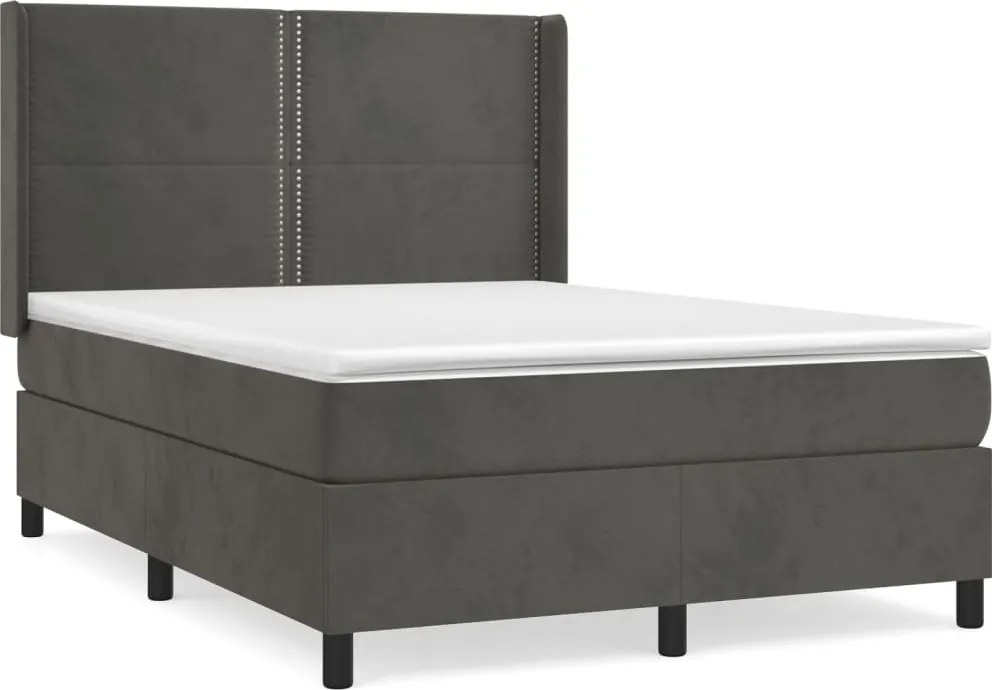 vidaXL Pat box spring cu saltea, gri închis, 140x190 cm, catifea
