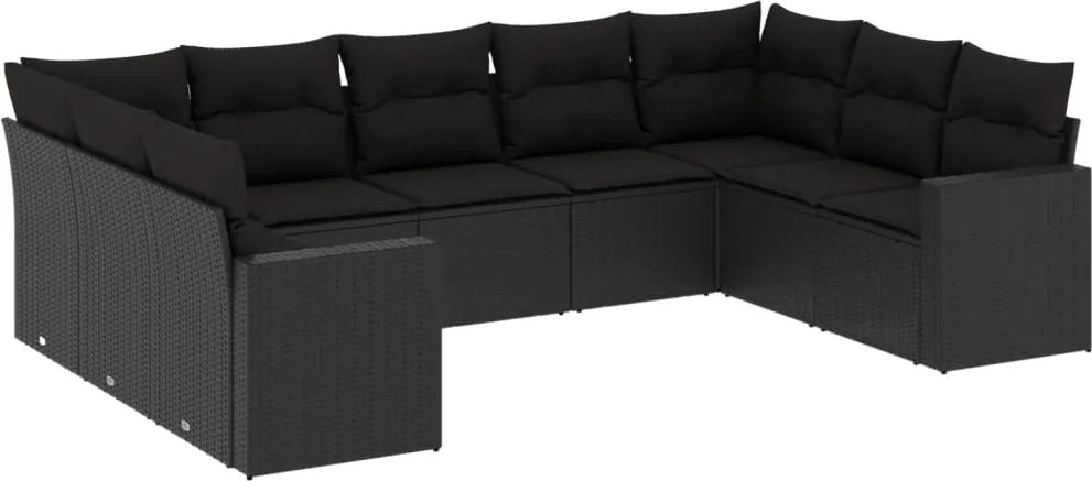 vidaXL Set mobilier de grădină cu perne, 9 piese, negru, poliratan
