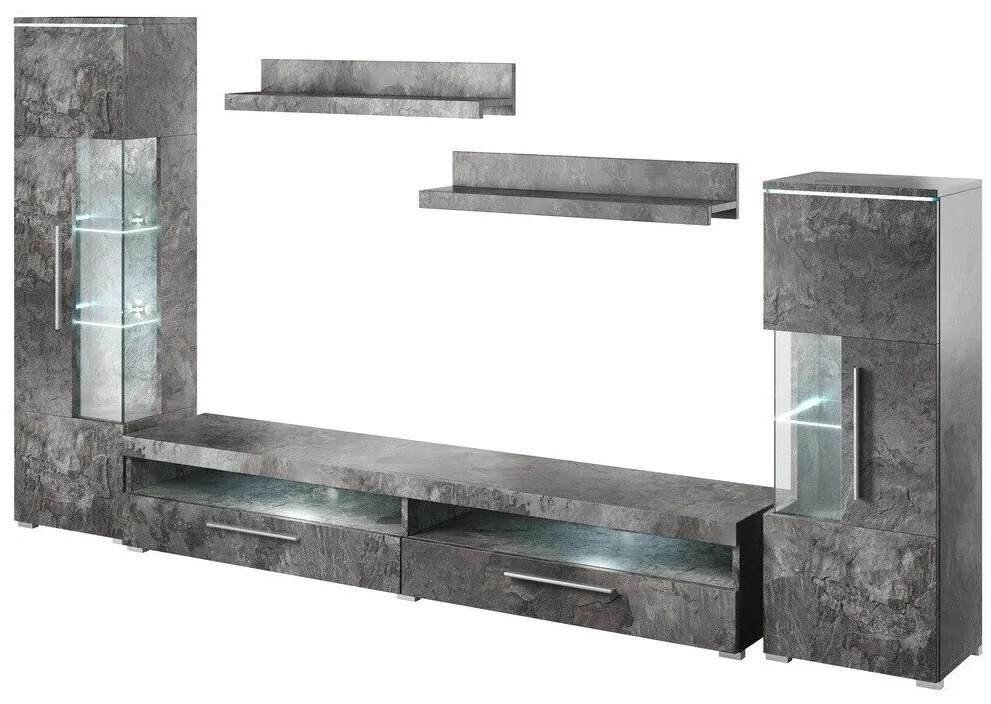 Mobilă pentru sufragerie Austin AF102Beton închis la culoare, Cu comodă tv, Cu componente suplimentare, Părți separate, Sticlă, PAL laminat, 160x290x40cm
