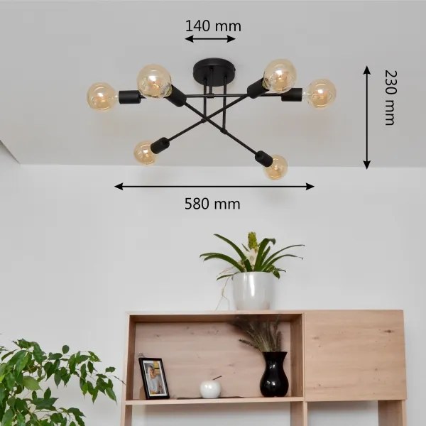 LED Lustră aplicată CAMBRIDGE 6xE27/8W/230V neagră