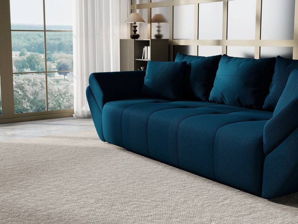 Canapea extensibilă dumonde cu ladă de depozitare si sezut confortabil din spuma high-density, Berlin Enjoy Petrol 250x100 cm