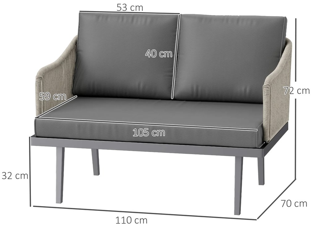 Outsunny Canapea de gradina 2 locuri cu perne din ratan, canapea de exterior structura din otel 110 x 70 x 72 cm gri inchis | Aosom Romania