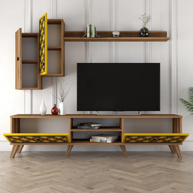 Comoda TV Class S - Walnut, Yellow