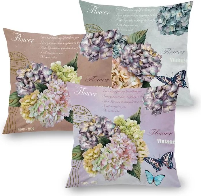 decoDoma Set de 3 feţe pernuţe HORTENSII, 45 x 45 cm
