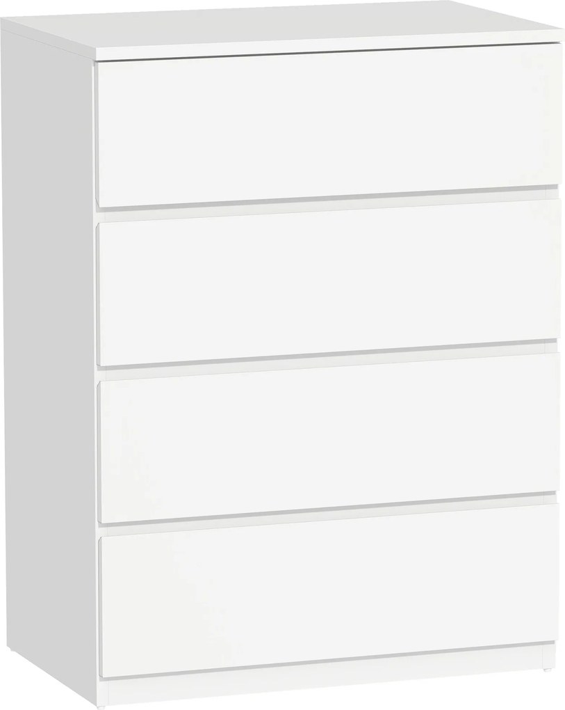 HOMCOM Comodă cu 4 Sertare, Organizator de Depozitare cu Ghidaje Metalice și Mânere cu Caneluri, 60x40x80 cm, Alb | Aosom Romania