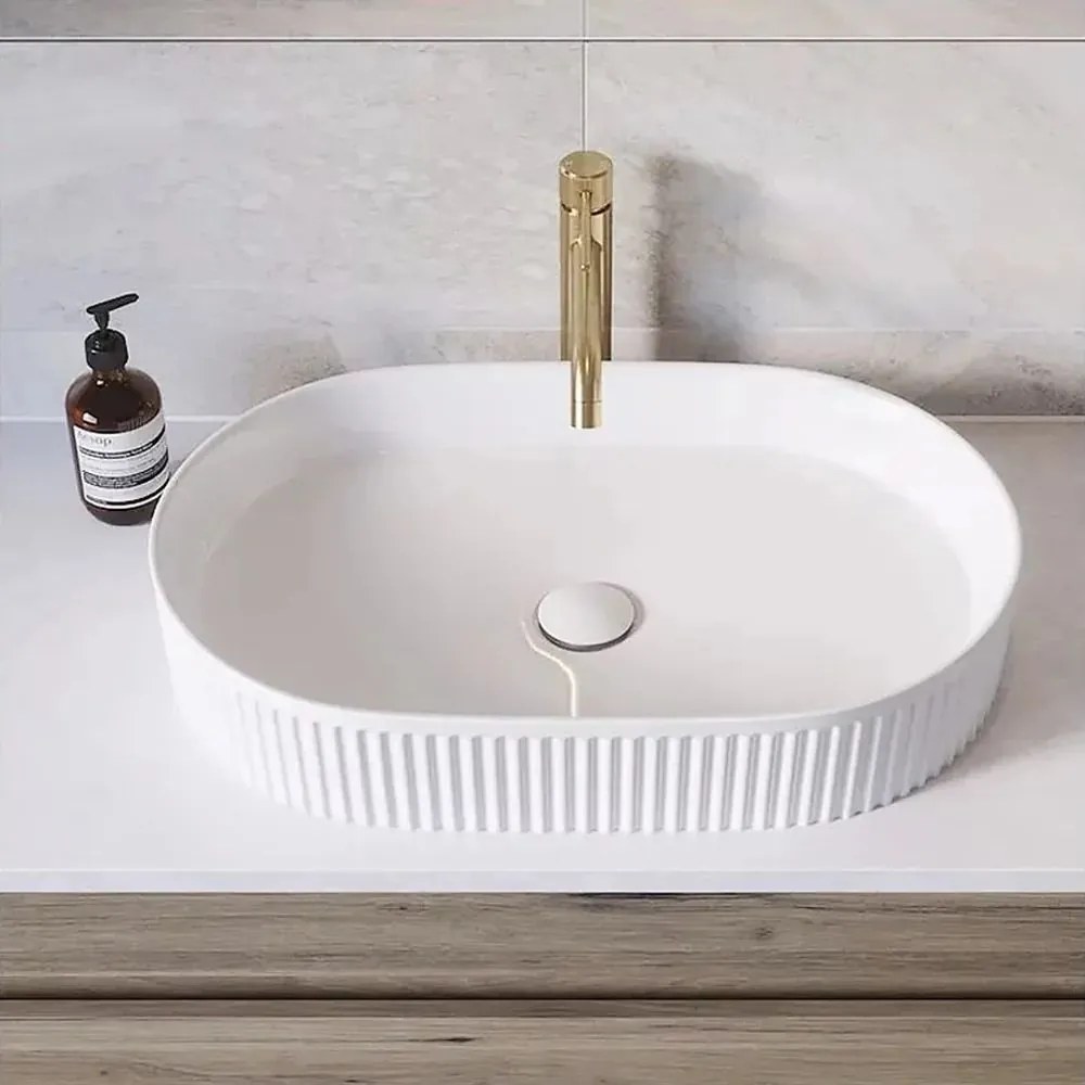 Lavoar pe blat Rea Vanda oval 60 cm alb lucios