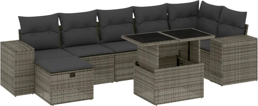 vidaXL Set canapele de grădină cu perne, 8 piese, gri, poliratan