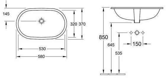 Lavoar sub blat Villeroy & Boch, O.Novo, oval, 53 cm, alb alpin