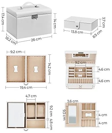 Cutie bijuterii, Songmics, Alb, 26x18x17 cm