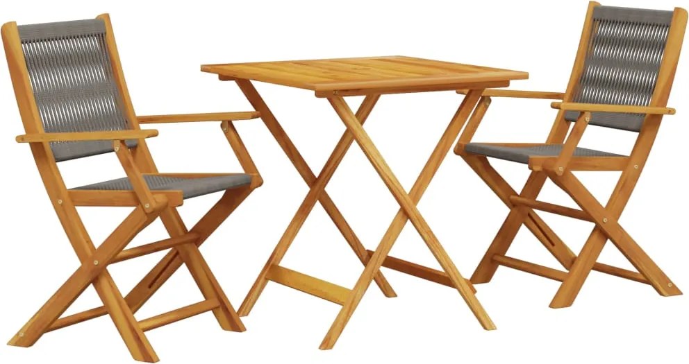 vidaXL Set mobilier bistro, 3 piese, gri, polipropilenă și lemn masiv