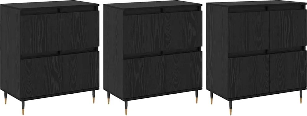 vidaXL Dulap de depozitare 3 pcs Stejar Negru 60 x 35 x 70 cm