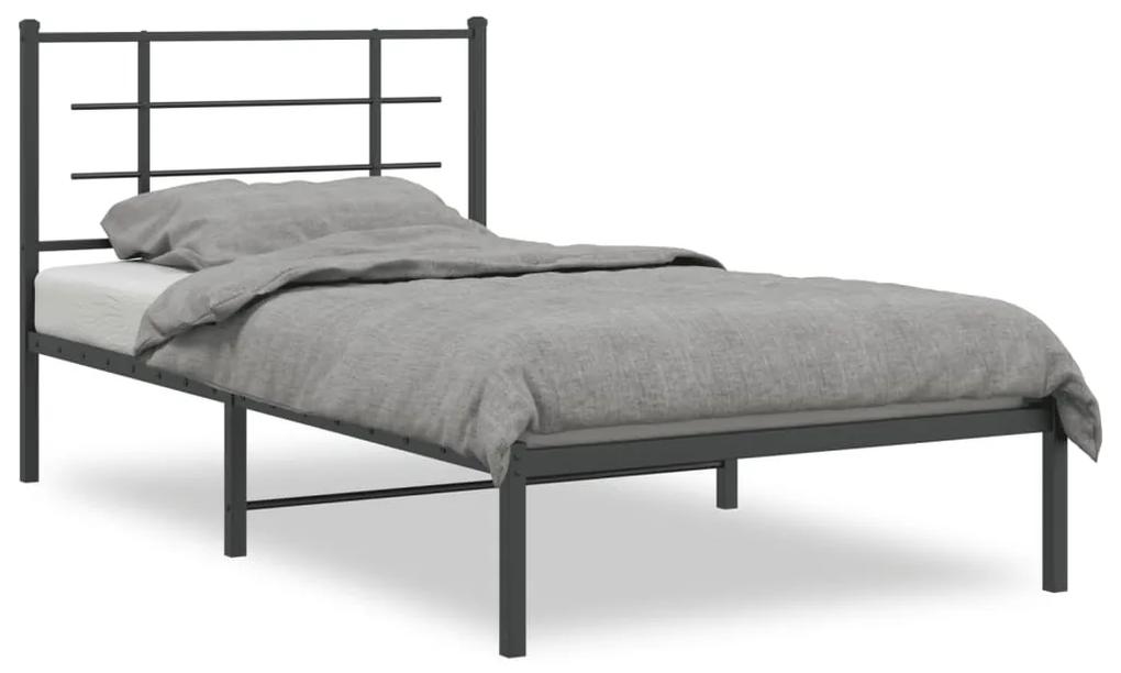 355555 vidaXL Cadru de pat metalic cu tăblie, negru, 100x190 cm