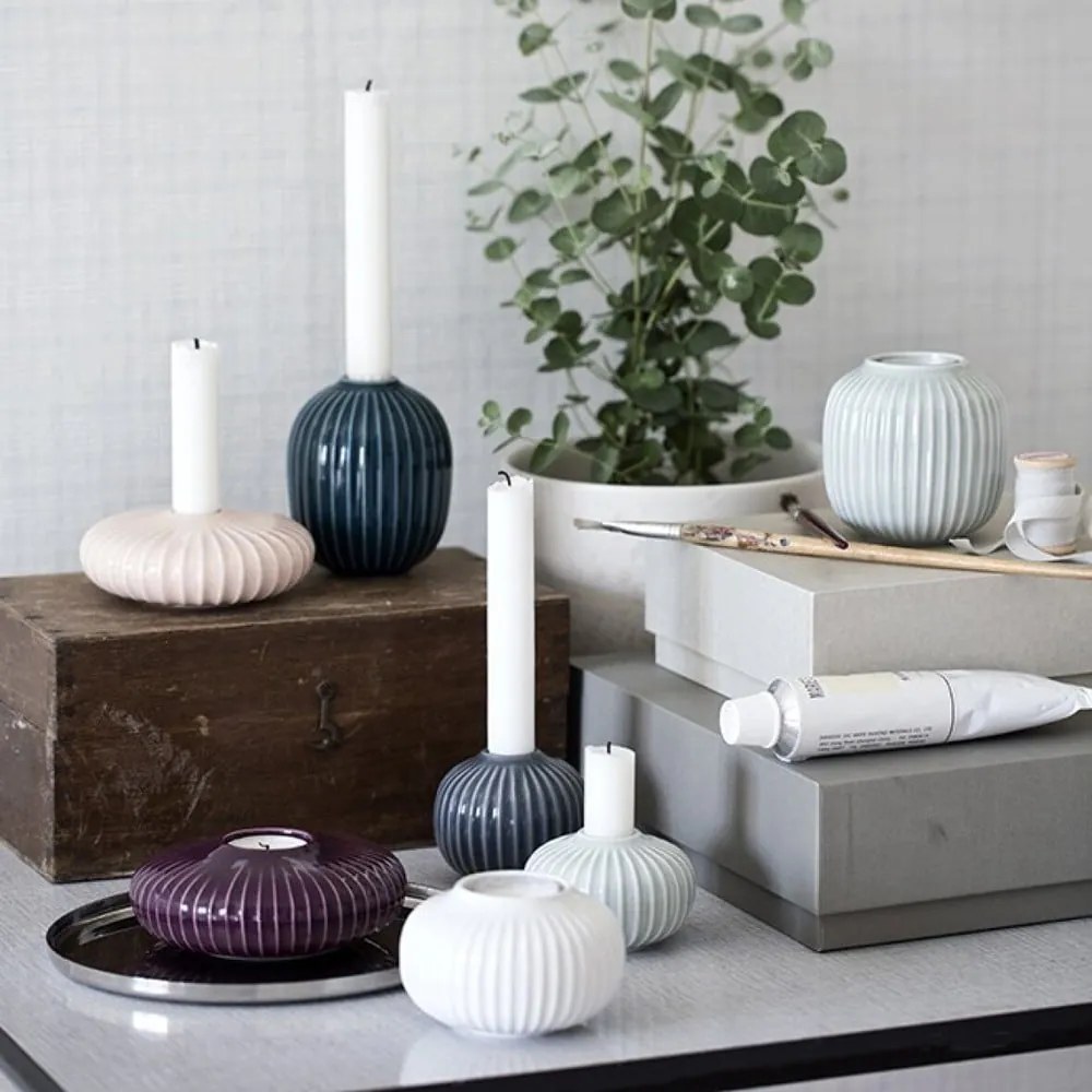Sfeșnic din porțelan pentru lumânările de ceai Kähler Design Hammershoi, ⌀ 10 cm,alb