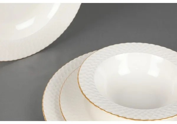 Set de veselă 24 piese, din porțelan, alb/auriu