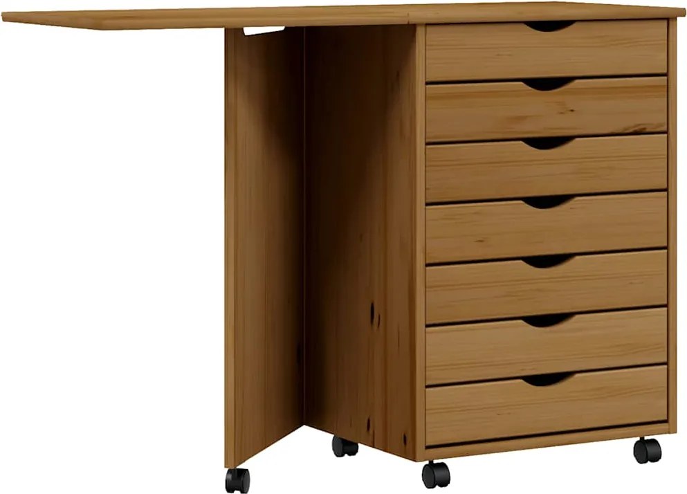 vidaXL Dulap rulant cu birou MOSS maro miere lemn masiv de pin