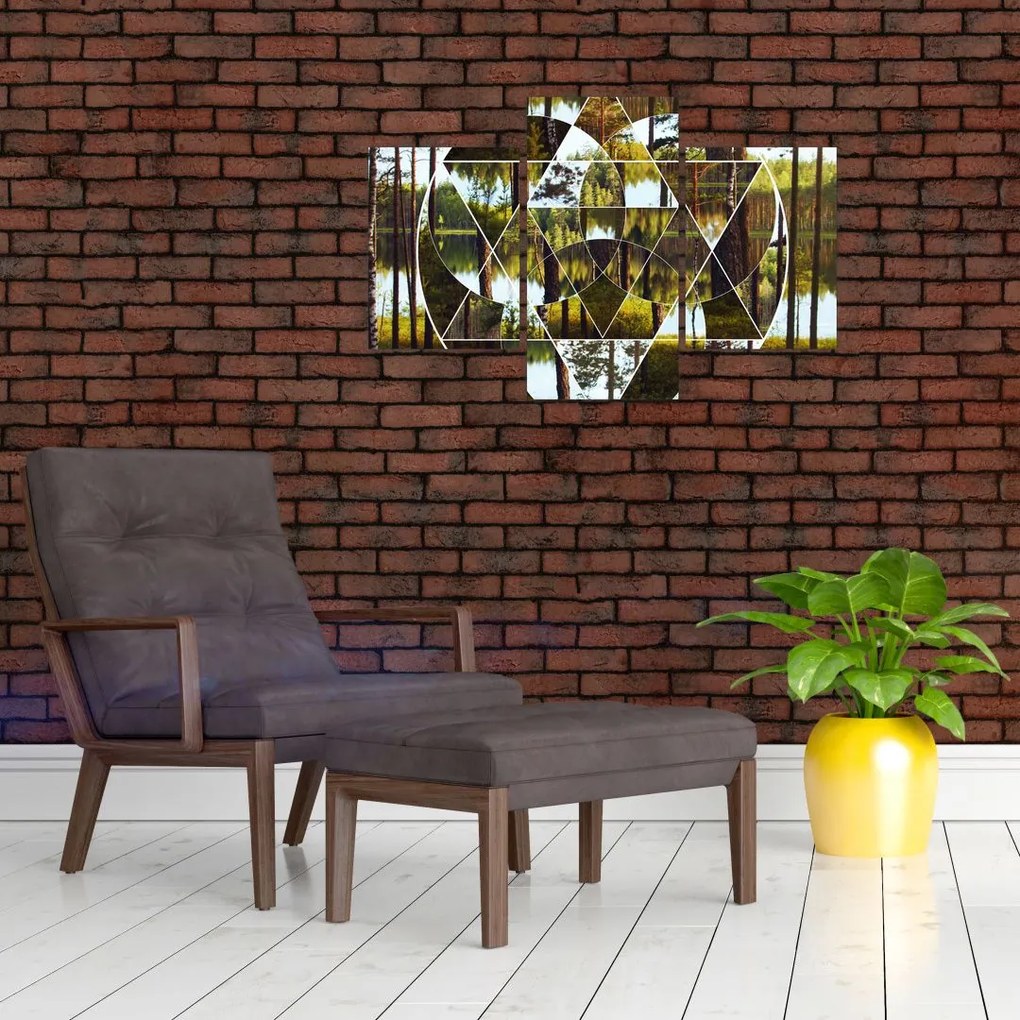 Tablou - Colaj geometric pe fundalul pădurilor nordice (90x60 cm)
