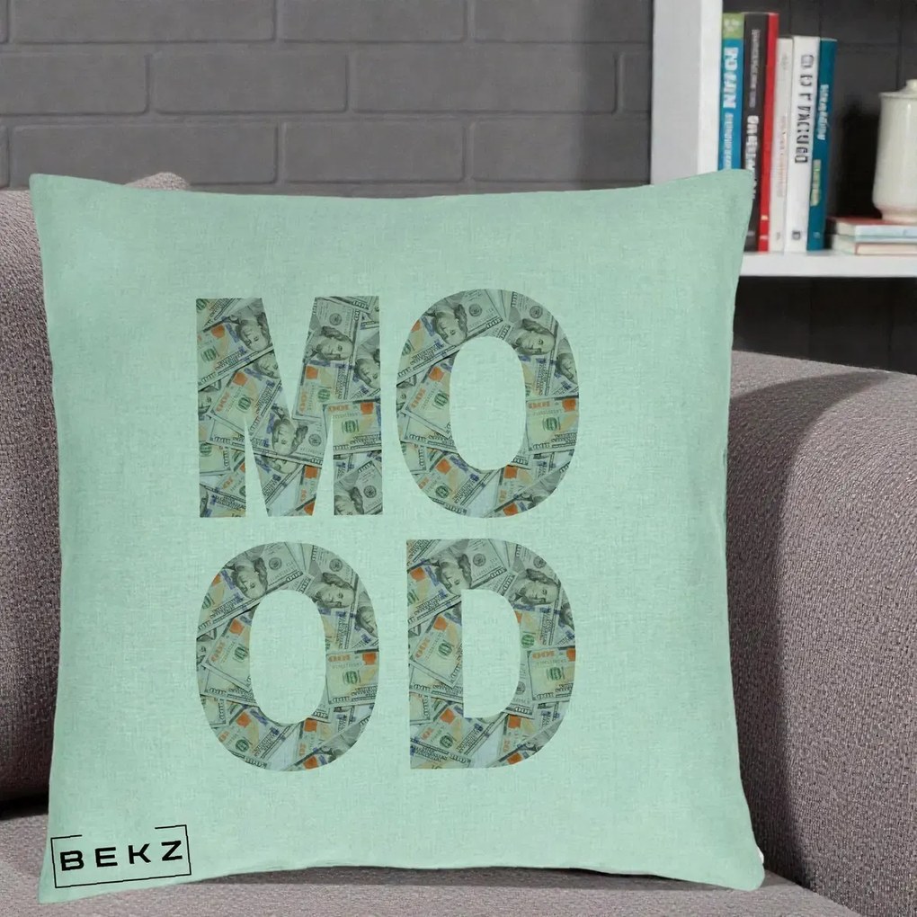 Perna Decorativa MOOD Money Grafic Urban, 40x40 cm, Verde Menta, Husa Detasabila, Perna Inclusa, BEKZ®