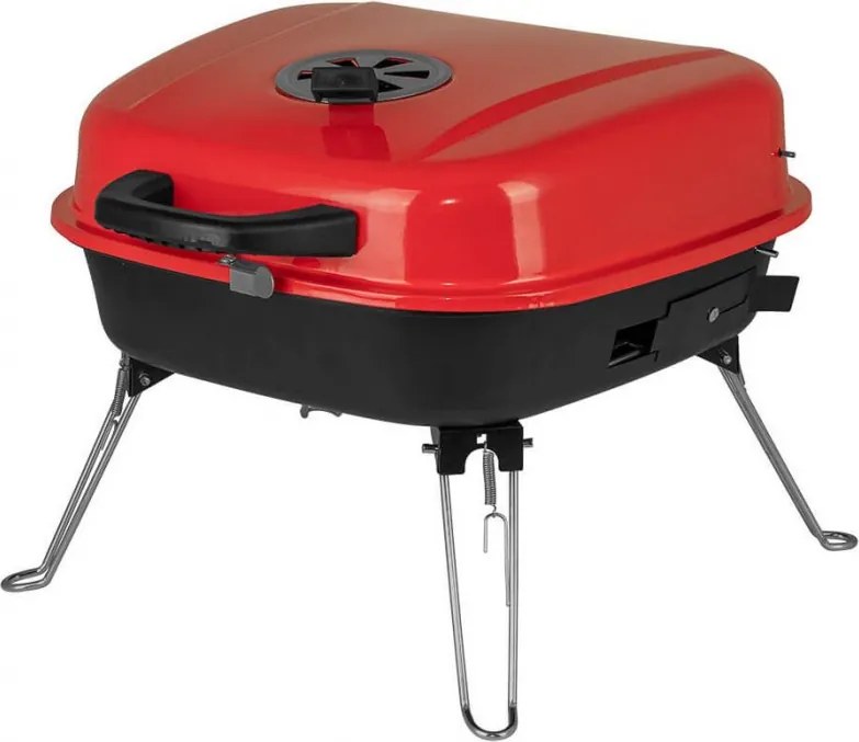 Gratar pe carbuni Muhler 1003819, 41 x 41 x 40 cm, Grill zincat, Capac, Rosu