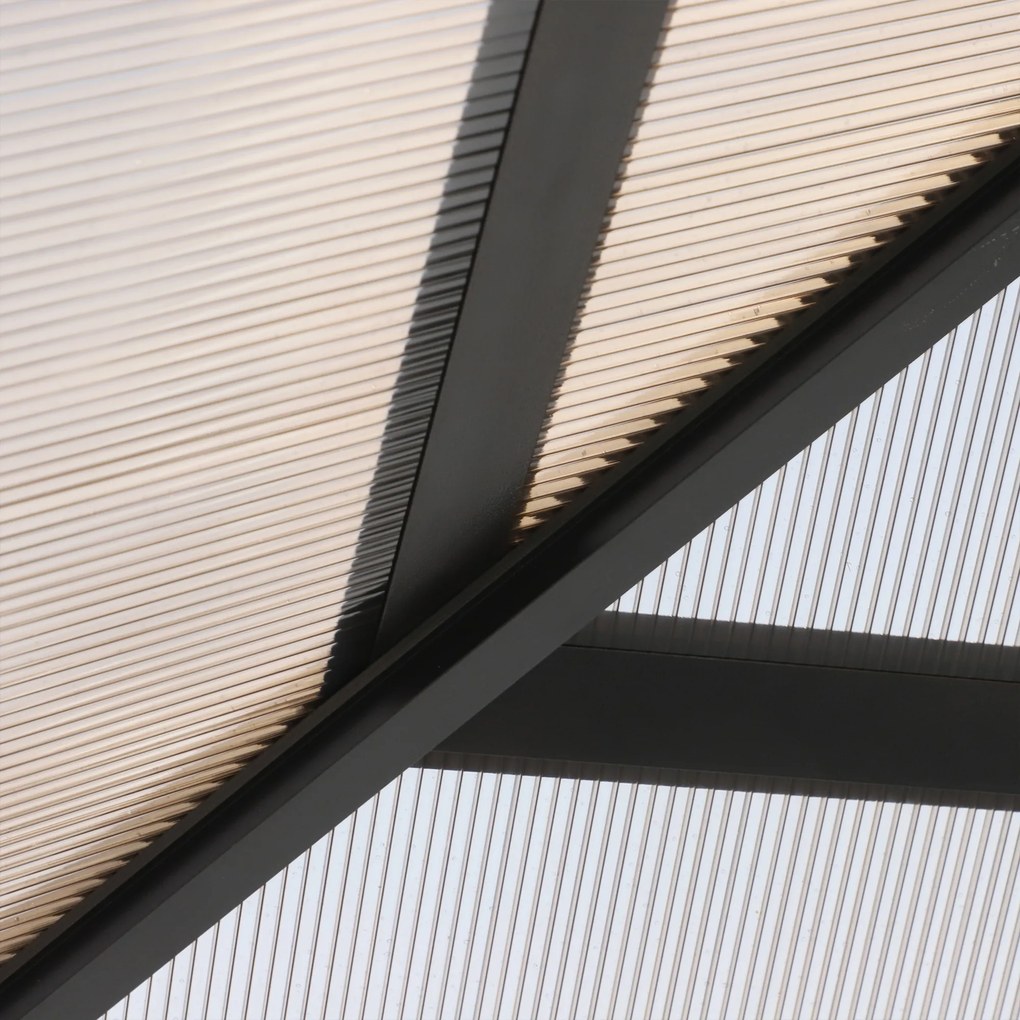 Outsunny Pavilion cu acoperiș din policarbonat, perdele cu plasă de insecte, structură de aluminiu, gri închis, 3 x 3 m | Aosom Romania
