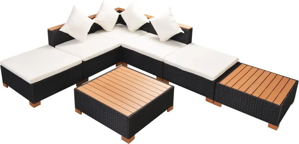 vidaXL Set mobilier de grădină cu perne, 7 piese, negru, poliratan