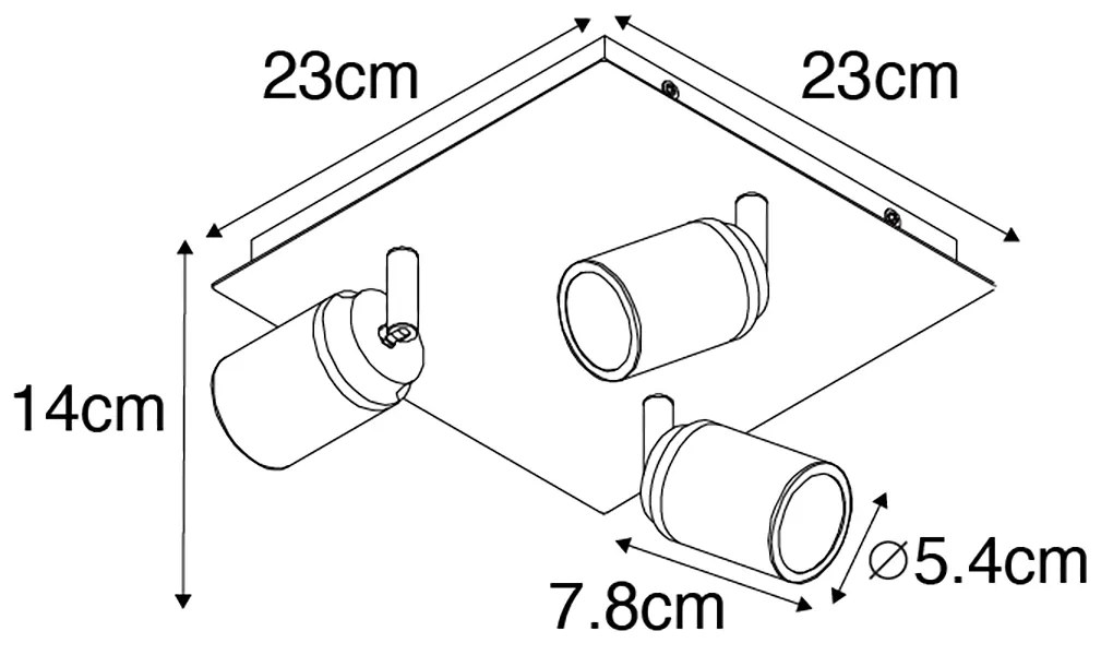 Spotlight inteligent pentru baie negru pătrat IP44 cu 3 GU10 Wifi - Ducha