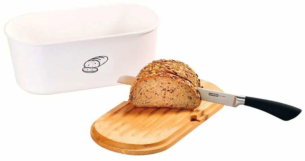 Kesper 85090 Cutie pentru pâine cu tăbliță, albă,34 x 14 x 18 cm