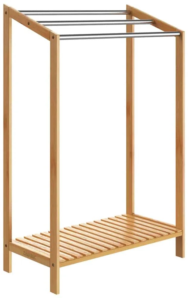 Suport pentru prosoape din bambus RUBBY cu bare metalice și raft, 51x31x85 cm, maro/argintiu Casaria