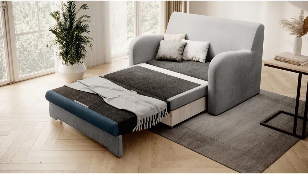 Canapea albastră/gri deschis extensibilă cu tapițerie din catifea 130 cm Ario – ELTAP