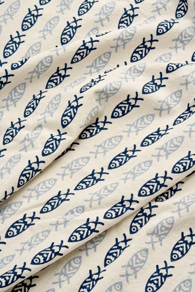 Față de masă din bumbac imprimat cu motive marine, 120×220 cm, „Fish Tablecloth"