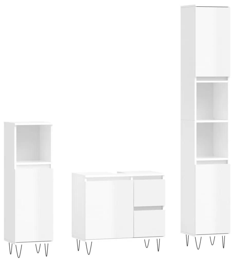 3190223 vidaXL Set mobilier de baie, 3 piese, alb extralucios, lemn compozit