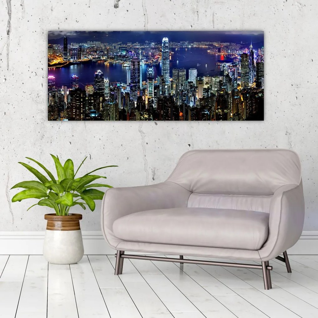 Tablou cu zgârie-norii noaptea (120x50 cm)