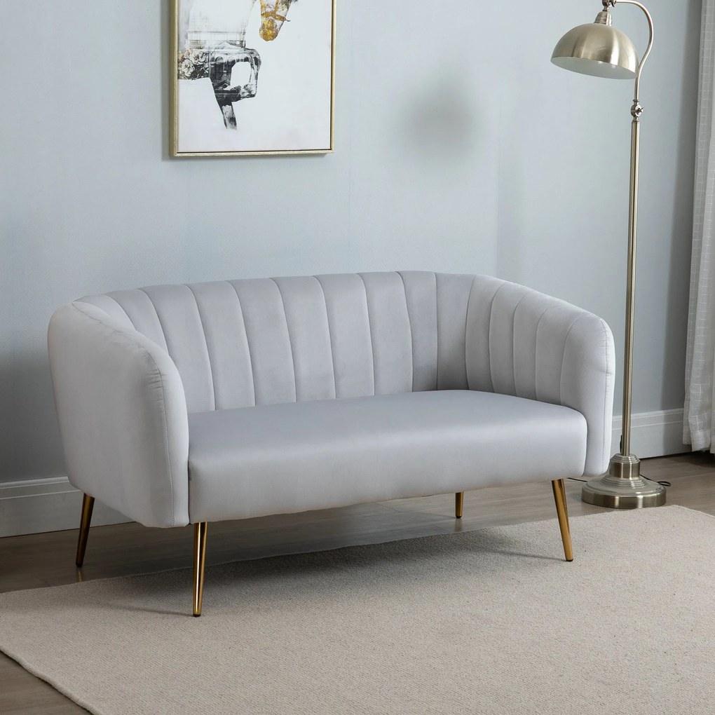 HOMCOM Canapea 2 Locuri Design Modern Captusita cu Cotiere si Spatar, Gri