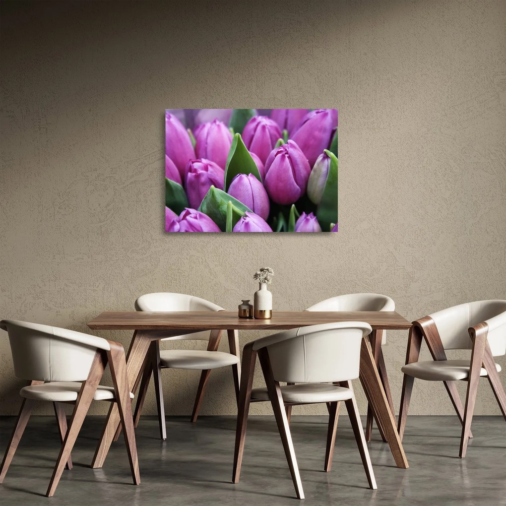 Tablou pe sticlă - florile lalelelor (70x50 cm)