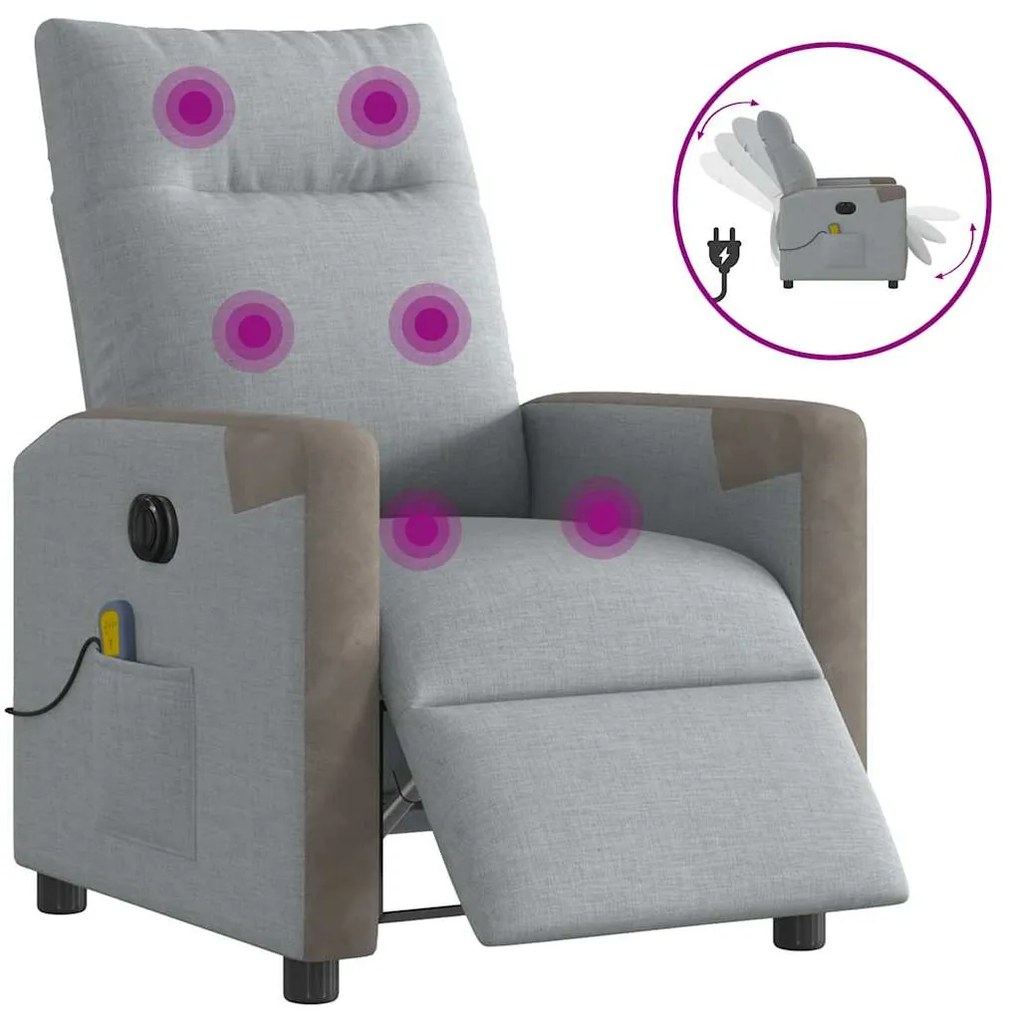vidaXL Fotoliu electric de masaj rabatabil, gri deschis, microfibră