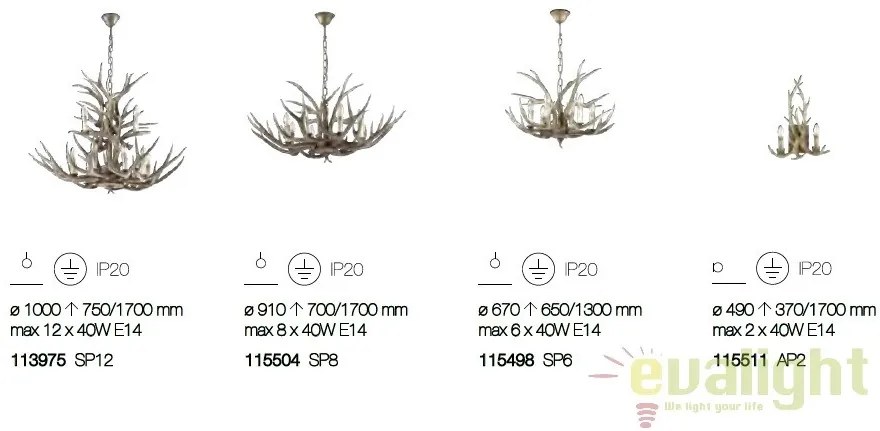 Candelabru rustic cu brate in forma de coarne de cerb, fabricat manual, CHALET SP6 115498