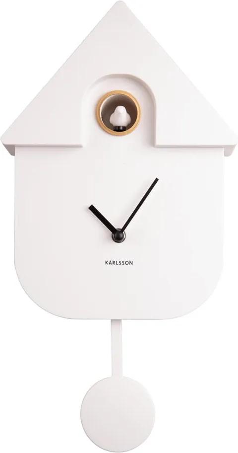 Ceas cu pendul pentru perete Karlsson Modern Cuckoo, 21,5 x 41,5 cm, alb