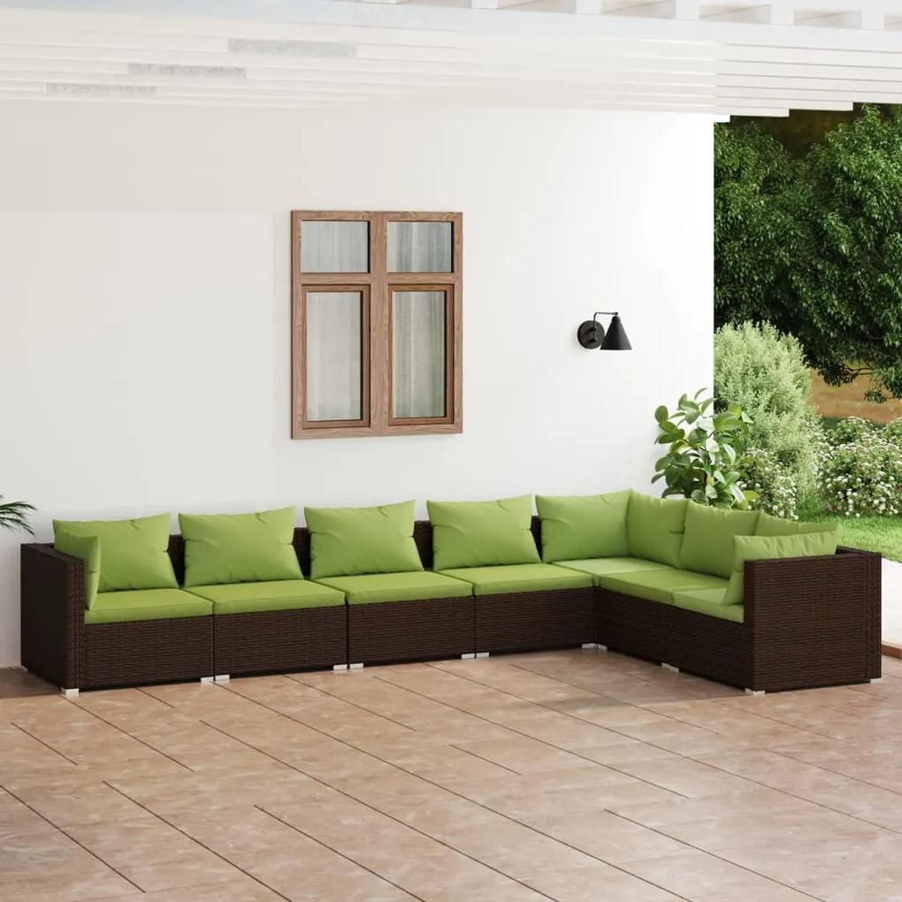 3101740 vidaXL Set mobilier de grădină cu perne, 7 piese, maro, poliratan