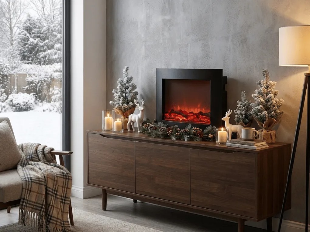 Decoratiune LED semineu modern COZY WARM 40x50 cm, negru