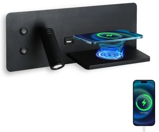 Aplică LED cu raft, USB și funcție de încărcare fără fir Immax 08287L LED/3W/230V + LED/3W