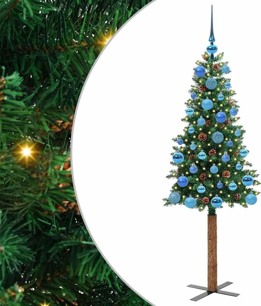 vidaXL Brad de Crăciun subțire Verde 150 cm PVC și lemn de PIN masiv