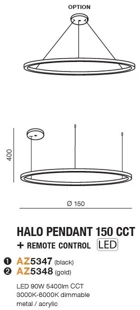 Lustra LED XXL cu telecomanda design modern circular HALO 150 CCT BK