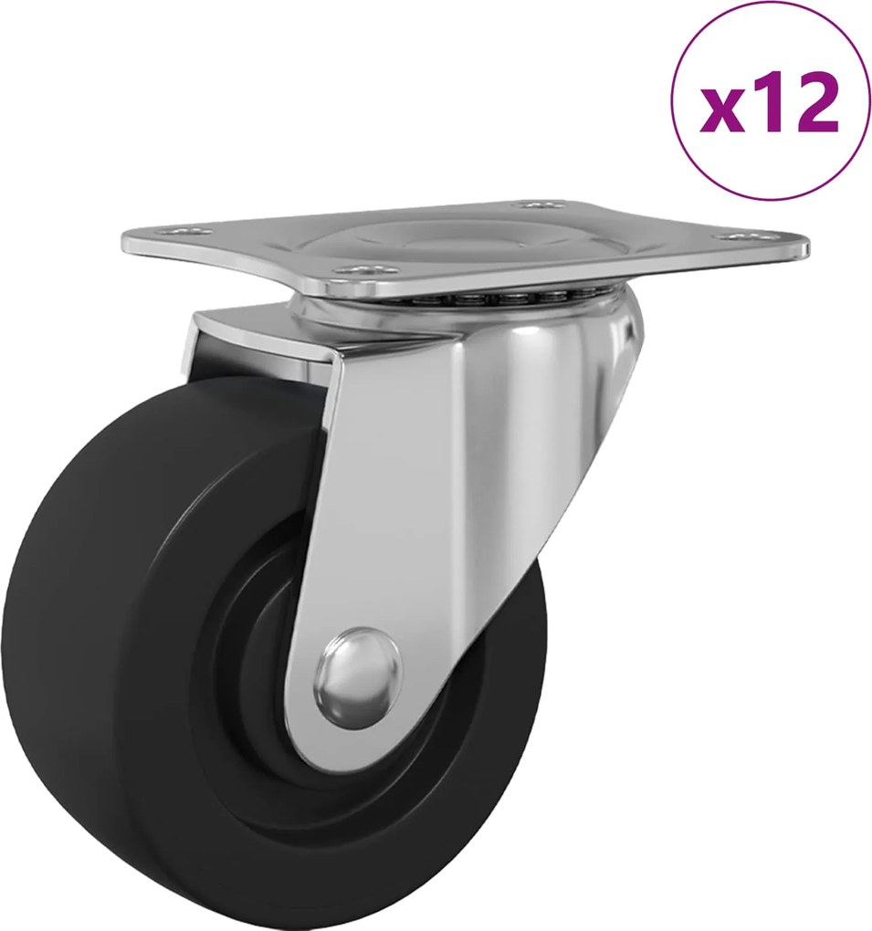 vidaXL Roată pivotantă 12 pcs Argintiu 60 x 60 x 50 mm Fier și nylon